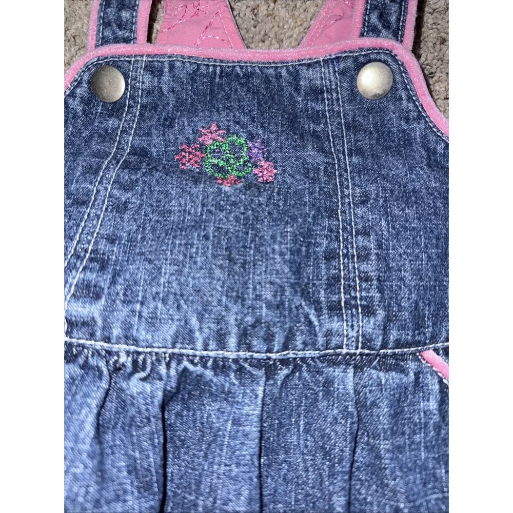 Vintage 90s 2000s Y2K Denim  Dress Jumper Size 18m Floral Embroidered Wonder Kid